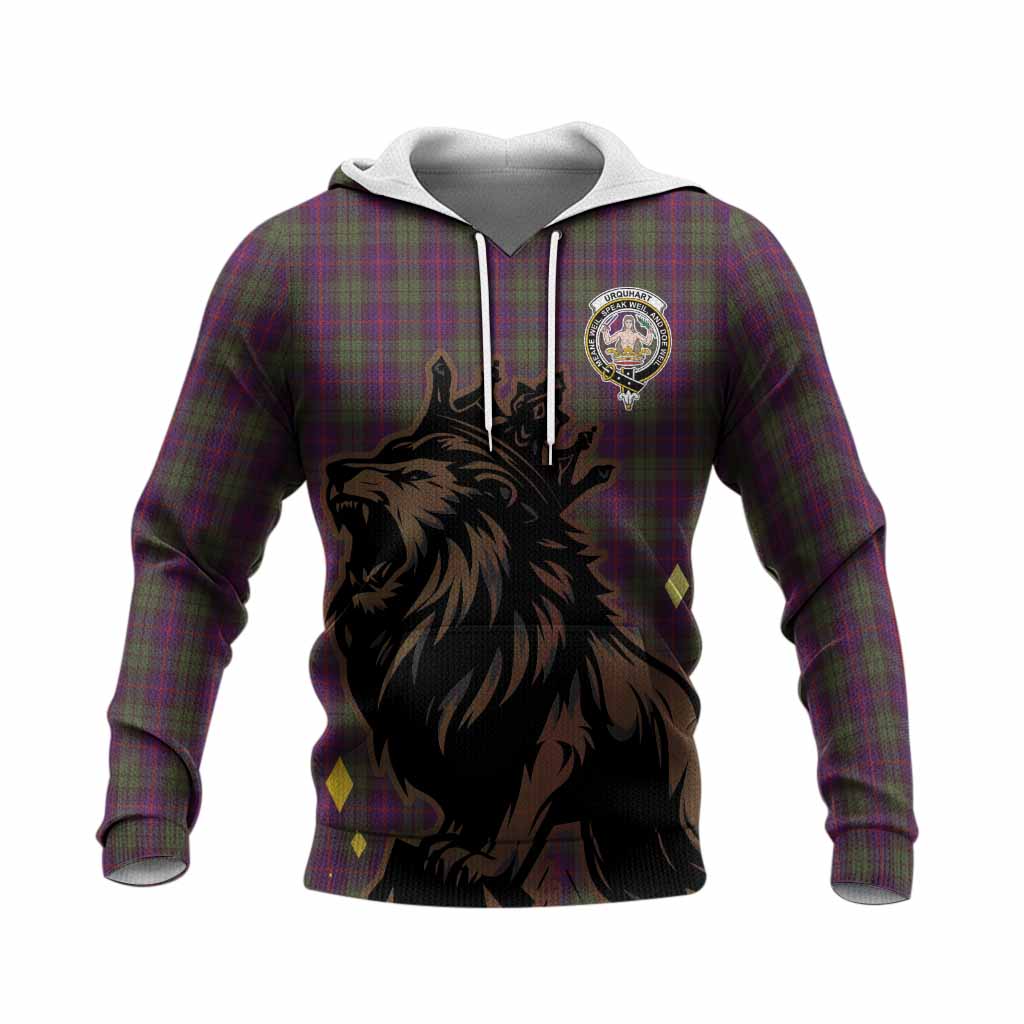 Urquhart Tartan Family Crest Knitted Hoodie Crowned Lion Roaring