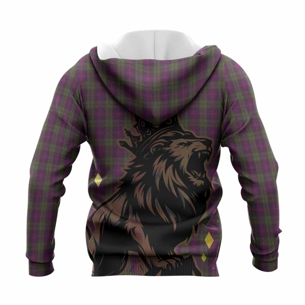 Urquhart Tartan Family Crest Knitted Hoodie Crowned Lion Roaring