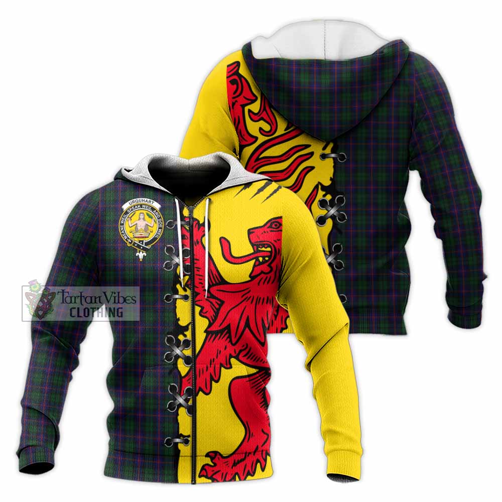 Urquhart Tartan Family Crest Knitted Hoodie Lion Rampant Honor - Tartan Vibes Clothing