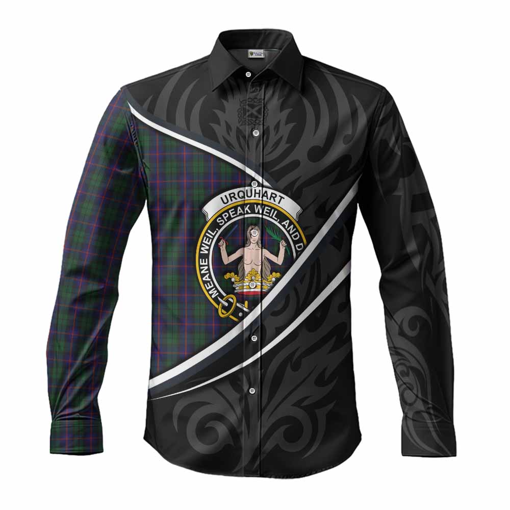 Urquhart Tartan Family Crest Long Sleeve Button Shirts Celtic Scottish Thistle Floral - Tartan Vibes Clothing