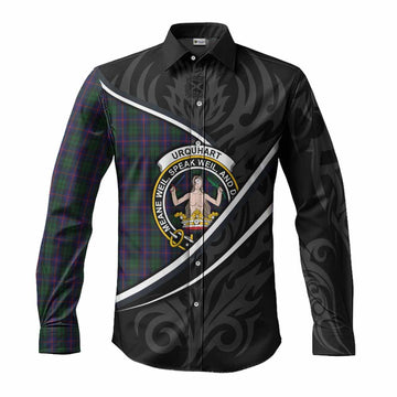 Urquhart Tartan Family Crest Long Sleeve Button Shirts Celtic Scottish Thistle Floral