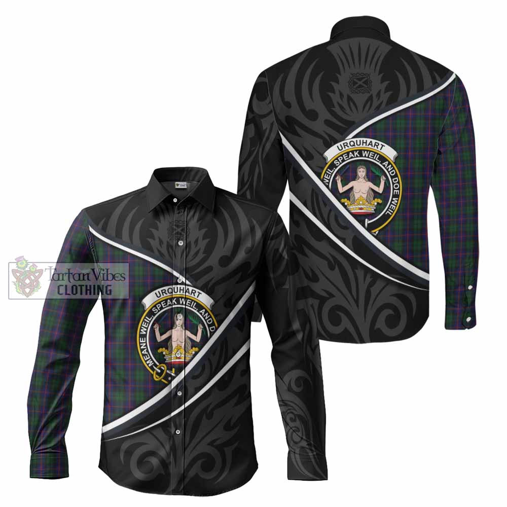 Urquhart Tartan Family Crest Long Sleeve Button Shirts Celtic Scottish Thistle Floral - Tartan Vibes Clothing