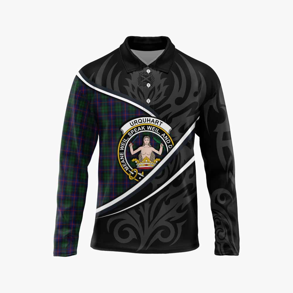Urquhart Tartan Family Crest Long Sleeve Polo Shirt Celtic Scottish Thistle Floral - Tartan Vibes Clothing