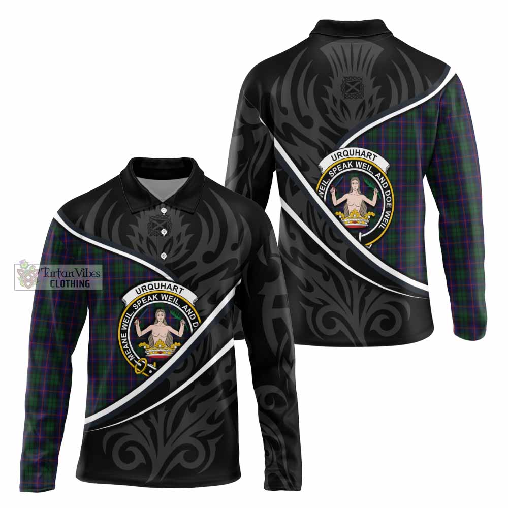 Urquhart Tartan Family Crest Long Sleeve Polo Shirt Celtic Scottish Thistle Floral - Tartan Vibes Clothing