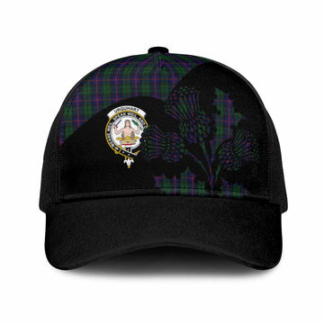 Urquhart Tartan Family Crest Mesh Trucker Cap Scotland Thistle Floral Flag Style