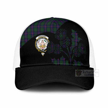 Urquhart Tartan Family Crest Mesh Trucker Cap Scotland Thistle Floral Flag Style