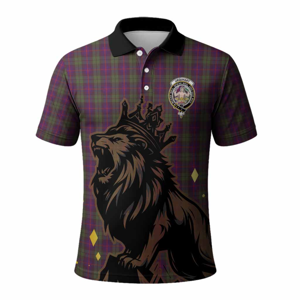 Urquhart Tartan Family Crest Polo Shirt Crowned Lion Roaring