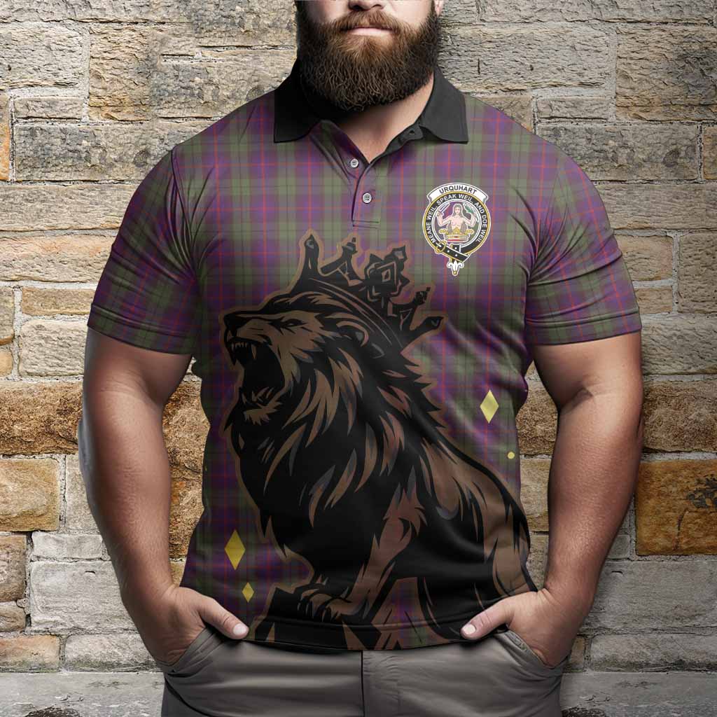 Urquhart Tartan Family Crest Polo Shirt Crowned Lion Roaring