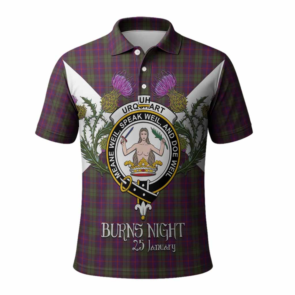 Urquhart Tartan Family Crest Polo Shirt Scottish Burns Night Thistle Floral