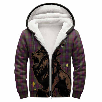 Urquhart Tartan Family Crest Sherpa Hoodie Crowned Lion Roaring