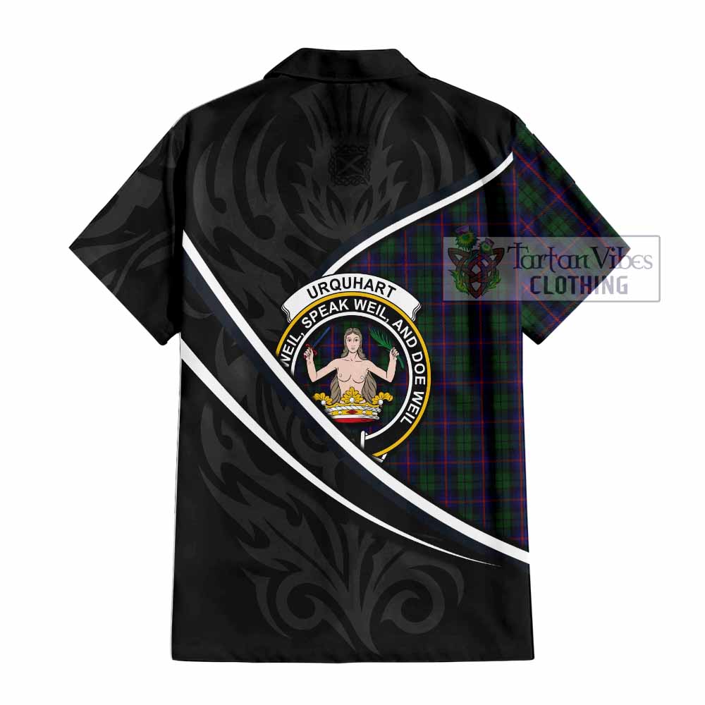 Urquhart Tartan Family Crest Short Sleeve Button Shirt Celtic Scottish Thistle Floral - Tartan Vibes Clothing