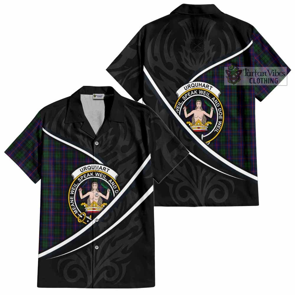 Urquhart Tartan Family Crest Short Sleeve Button Shirt Celtic Scottish Thistle Floral - Tartan Vibes Clothing