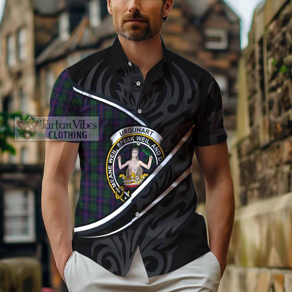 Urquhart Tartan Family Crest Short Sleeve Button Shirt Celtic Scottish Thistle Floral - Tartan Vibes Clothing
