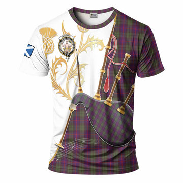 Urquhart Tartan Family Crest T-Shirt Bagpipes with Scottish Thistle