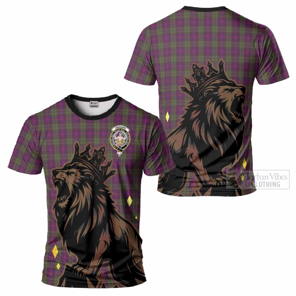 Urquhart Tartan Family Crest T-Shirt Crowned Lion Roaring