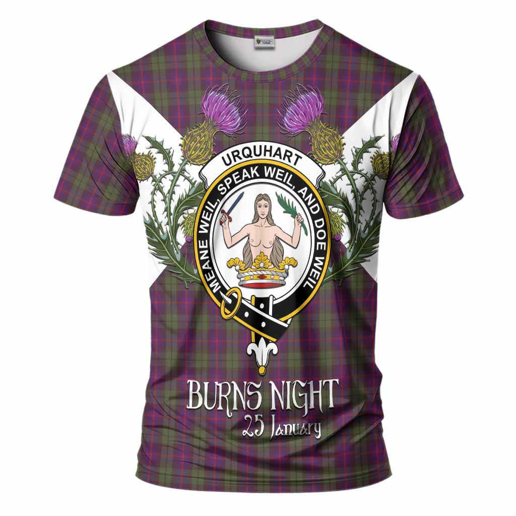 Urquhart Tartan Family Crest T-Shirt Scottish Burns Night Thistle Floral