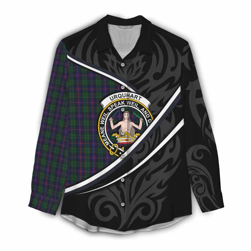 Urquhart Tartan Family Crest Women Casual Shirt Celtic Scottish Thistle Floral - Tartan Vibes Clothing