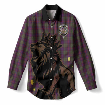 Urquhart Tartan Family Crest Women Casual Shirt Crowned Lion Roaring