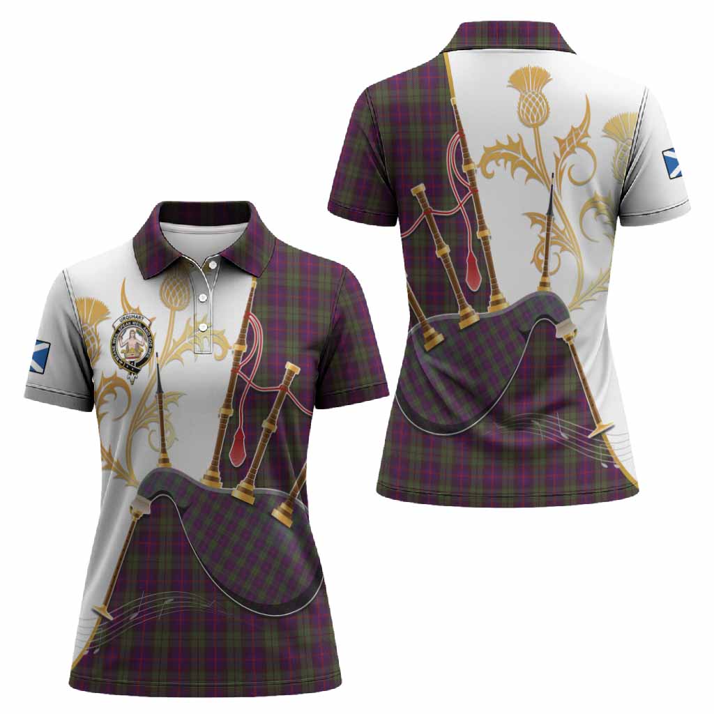 Urquhart Tartan Family Crest Women Polo Shirt Bagpipes with Scottish Thistle