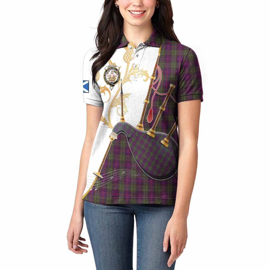 Urquhart Tartan Family Crest Women Polo Shirt Bagpipes with Scottish Thistle