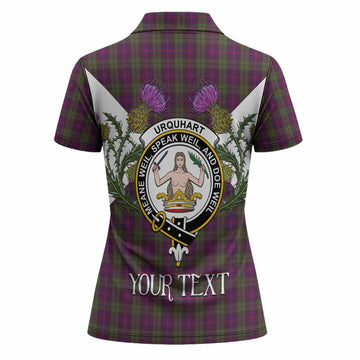 Urquhart Tartan Family Crest Women Polo Shirt Scottish Burns Night Thistle Floral