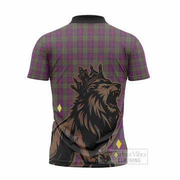 Urquhart Tartan Family Crest Zipper Polo Shirt Crowned Lion Roaring