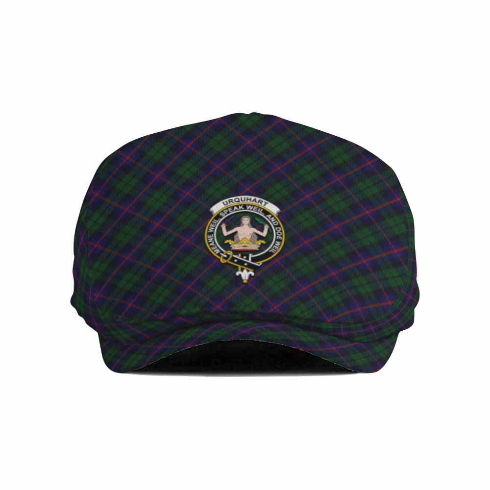 Urquhart Tartan Flat Cap, Jeff Cap Cross Style with Family Crest - Tartan Vibes Clothing