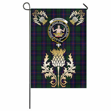Urquhart Tartan Garden Flag with Golden Regal Scottish Thistle Emblem - Tartan Vibes Clothing