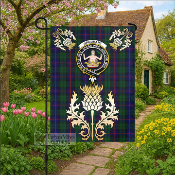 Urquhart Tartan Garden Flag with Golden Regal Scottish Thistle Emblem - Tartan Vibes Clothing