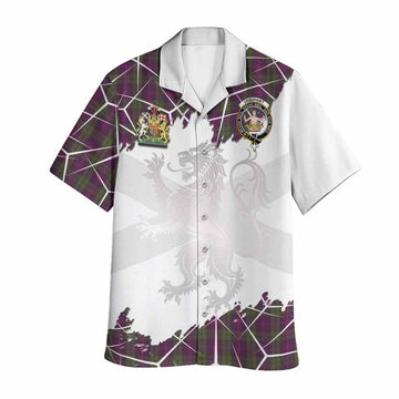 Urquhart Tartan Hawaiian Shirt with Family Crest and Lion Rampant Grunge Style
