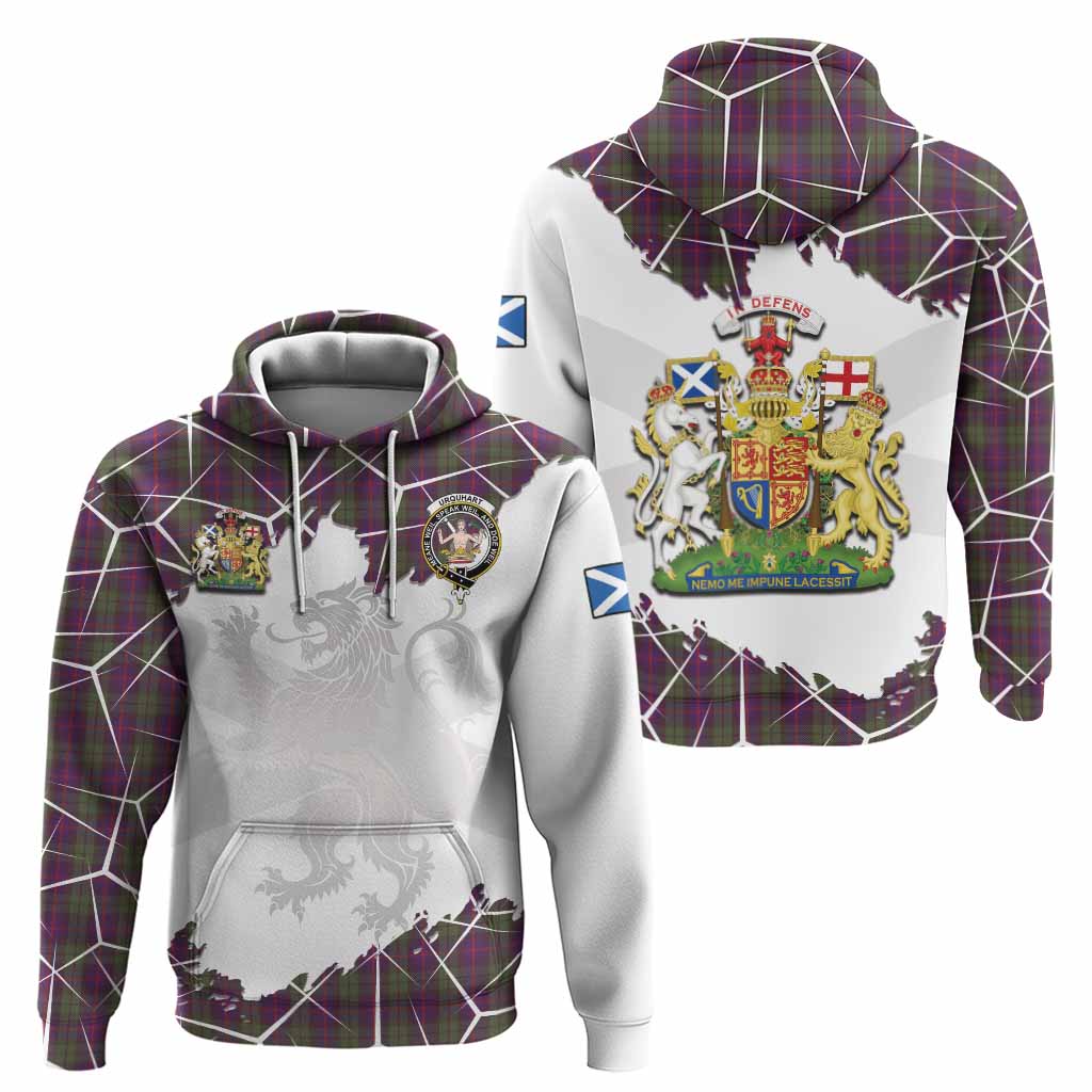Urquhart Tartan Hoodie with Family Crest and Lion Rampant Grunge Style