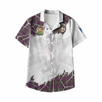 Urquhart Tartan Kid Hawaiian Shirt with Family Crest and Lion Rampant Grunge Style