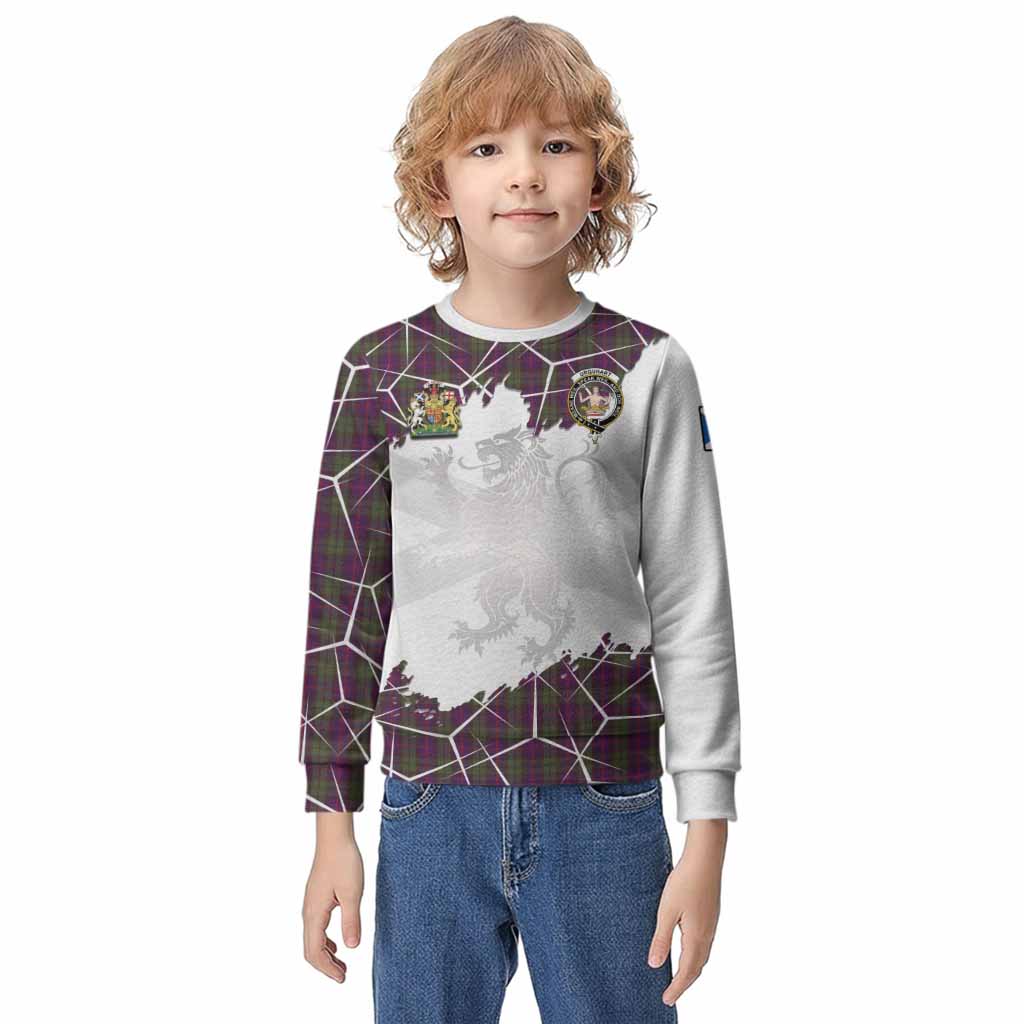 Urquhart Tartan Kid Knitted Sweatshirt with Family Crest and Lion Rampant Grunge Style