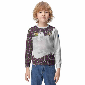 Urquhart Tartan Kid Knitted Sweatshirt with Family Crest and Lion Rampant Grunge Style