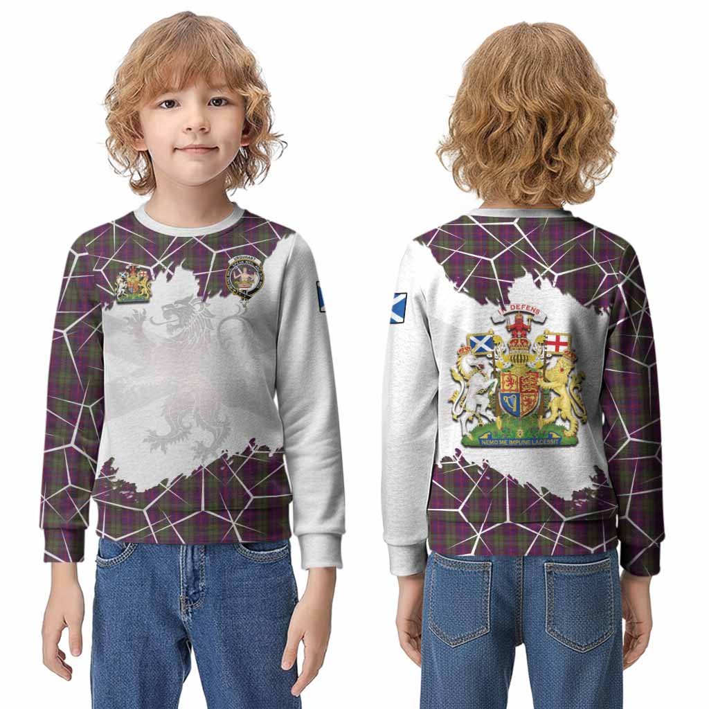 Urquhart Tartan Kid Knitted Sweatshirt with Family Crest and Lion Rampant Grunge Style