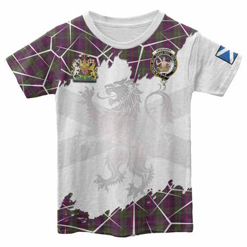 Urquhart Tartan Kid T-shirt with Family Crest and Lion Rampant Grunge Style