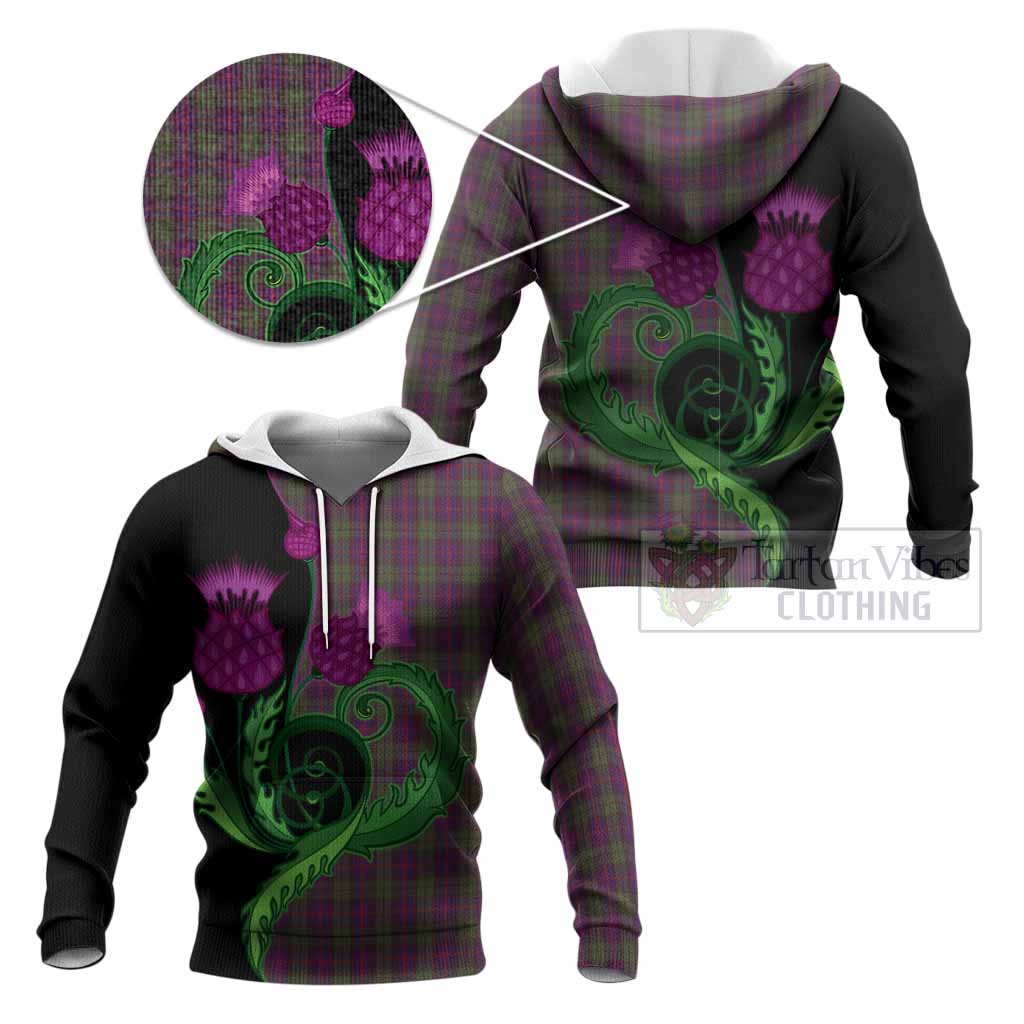 Urquhart Tartan Knitted Hoodie Traditional Scottish Thistle