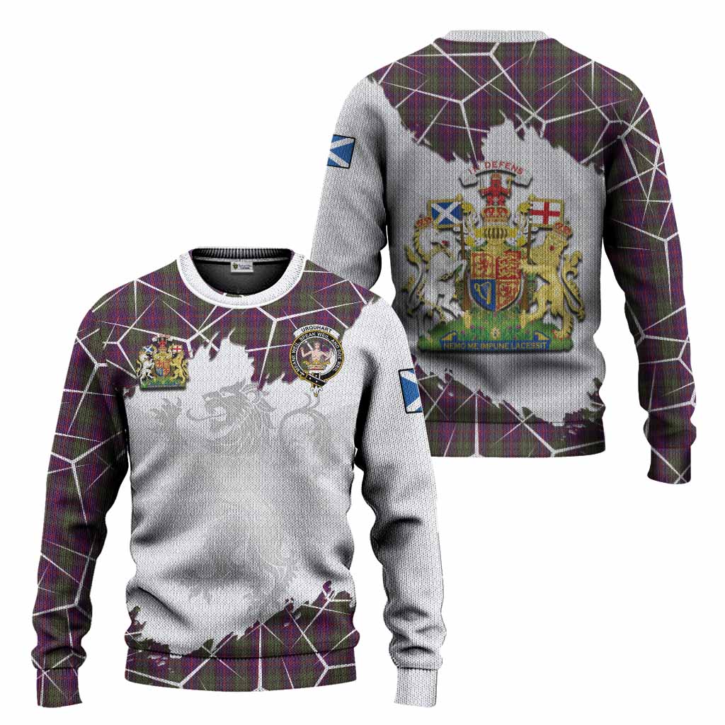 Urquhart Tartan Knitted Sweater with Family Crest and Lion Rampant Grunge Style