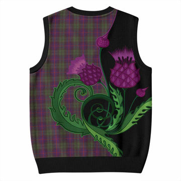 Urquhart Tartan Knitted V-Neck Vest Traditional Scottish Thistle