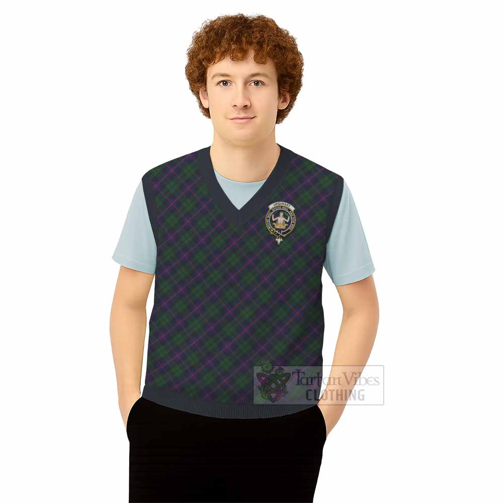 Urquhart Tartan Knitted V-Neck Vest with Family Crest Cross Style