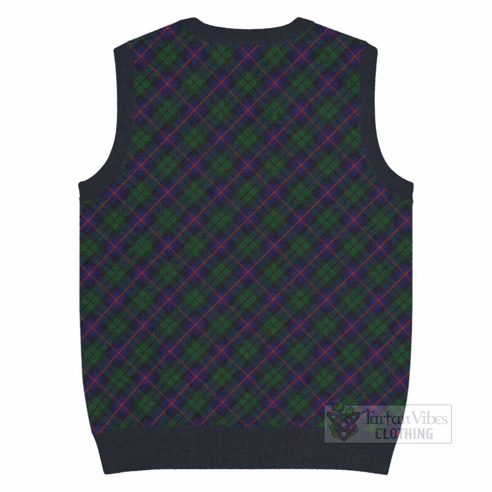 Urquhart Tartan Knitted V-Neck Vest with Family Crest Cross Style