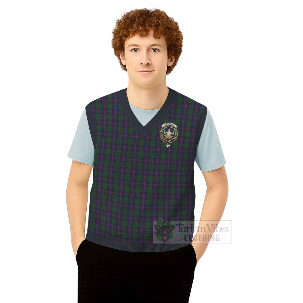 Urquhart Tartan Knitted V-Neck Vest with Family Crest - Tartan Vibes Clothing