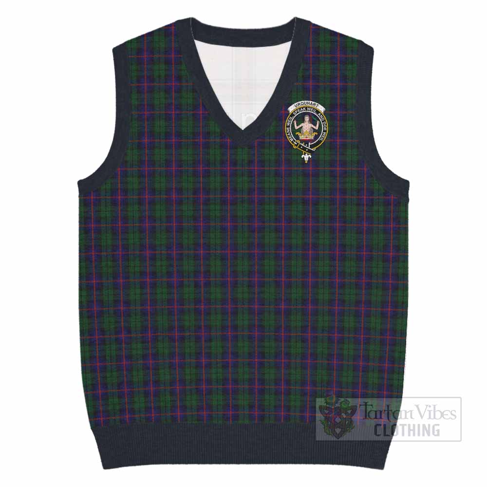 Urquhart Tartan Knitted V-Neck Vest with Family Crest - Tartan Vibes Clothing