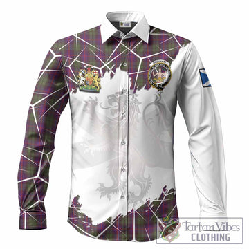 Urquhart Tartan Long Sleeve Button Shirts with Family Crest and Lion Rampant Grunge Style