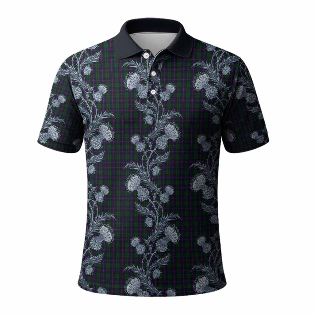 Urquhart Tartan Polo Shirt Seamless Scottish Thistle Flowers