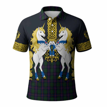 Urquhart Tartan Polo Shirt Unicorn Celtic Knot And Thistle Emblem
