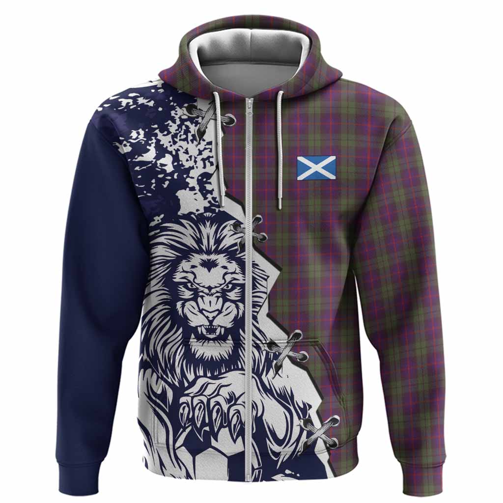Urquhart Tartan Scottish Hoodie Angry Lion With Soccer Ball Style