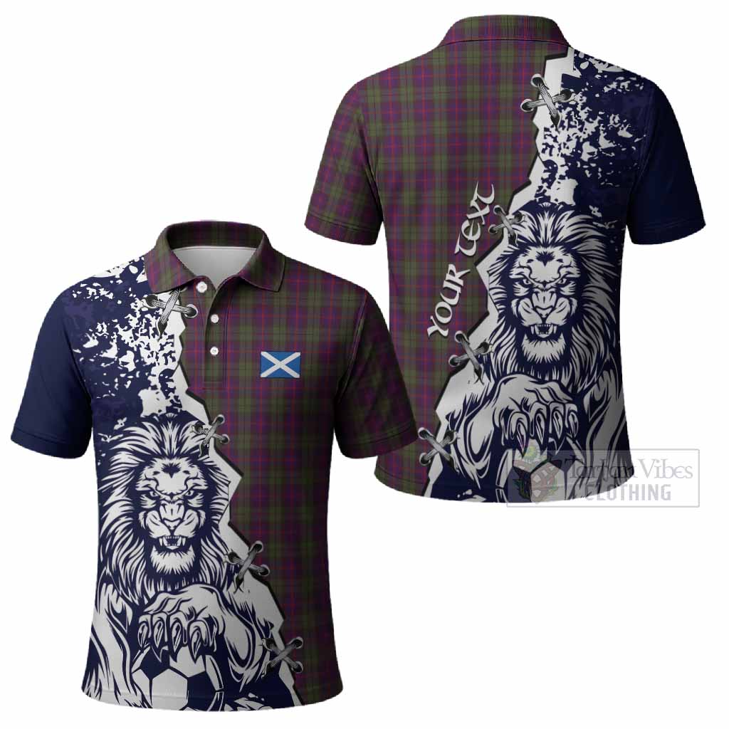 Urquhart Tartan Scottish Polo Shirt Angry Lion With Soccer Ball Style
