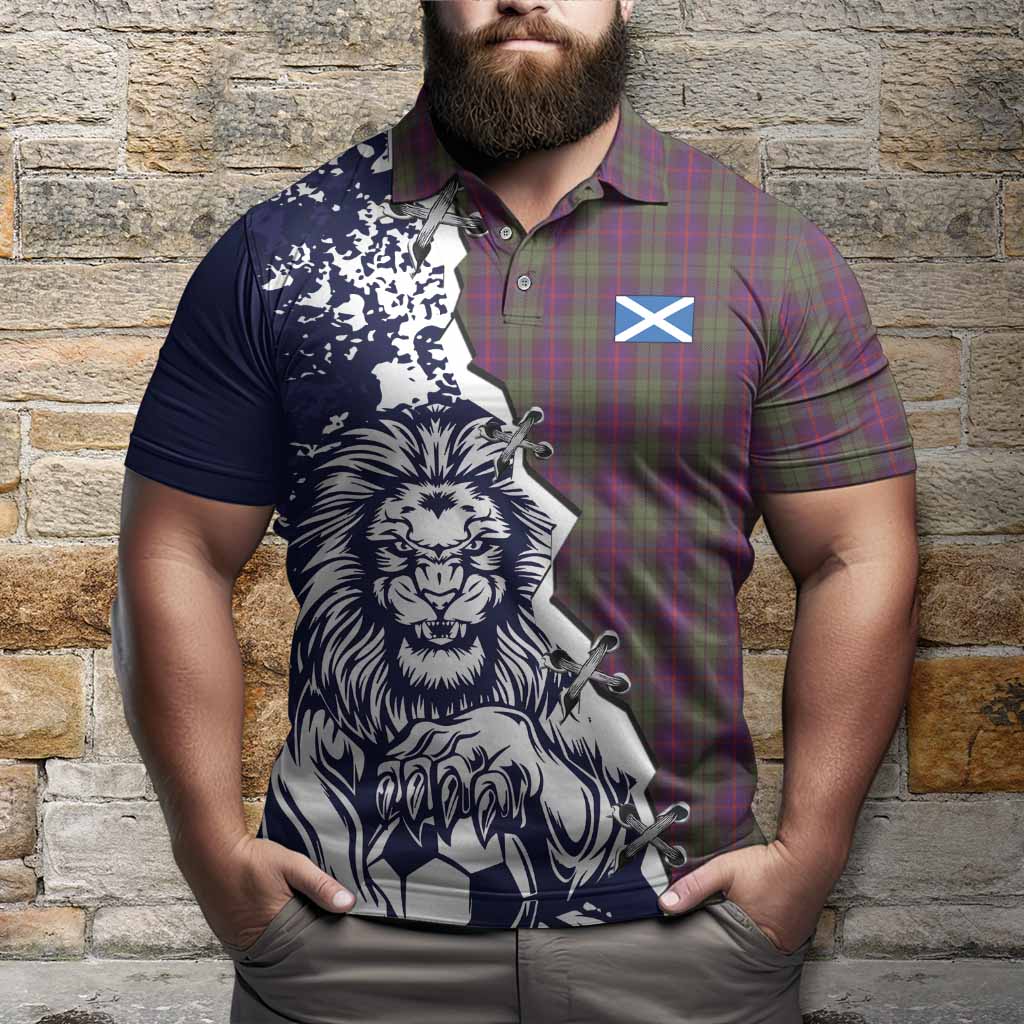 Urquhart Tartan Scottish Polo Shirt Angry Lion With Soccer Ball Style