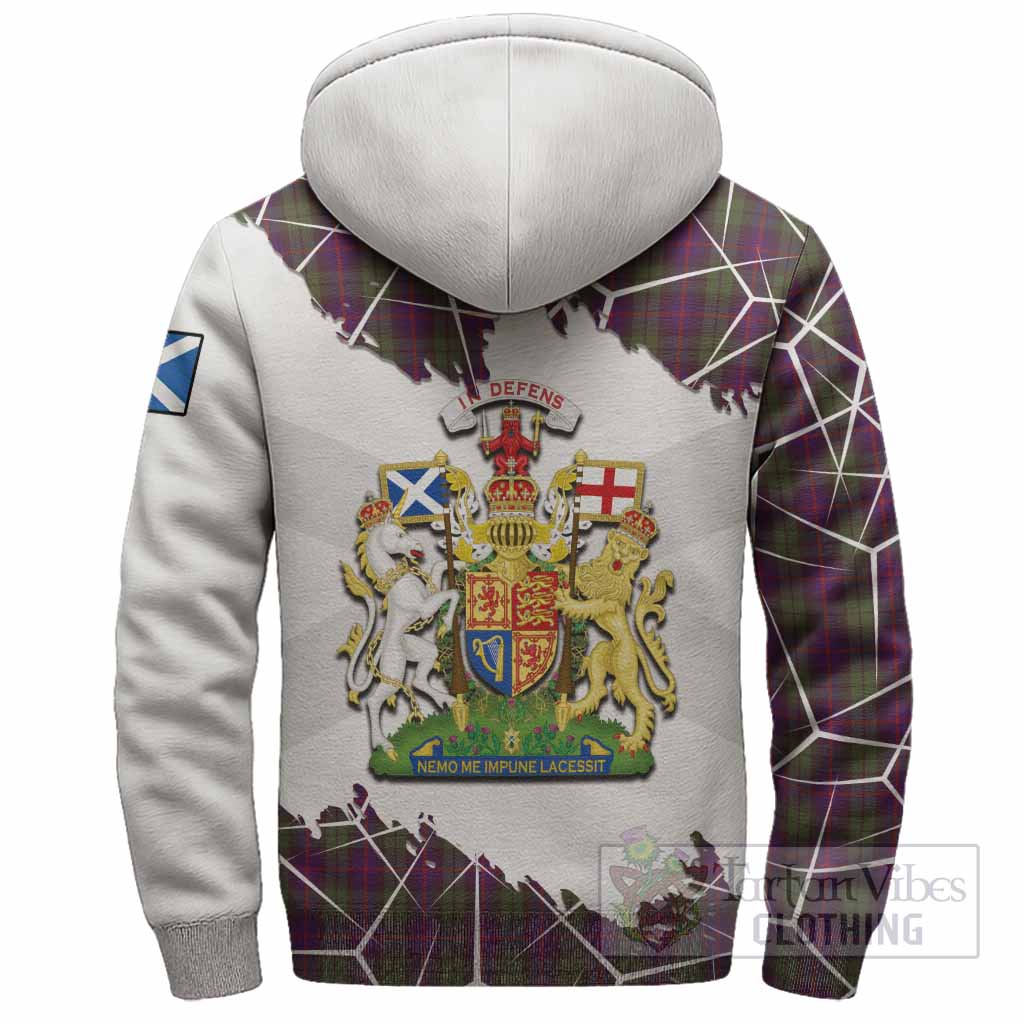 Urquhart Tartan Sherpa Hoodie with Family Crest and Lion Rampant Grunge Style